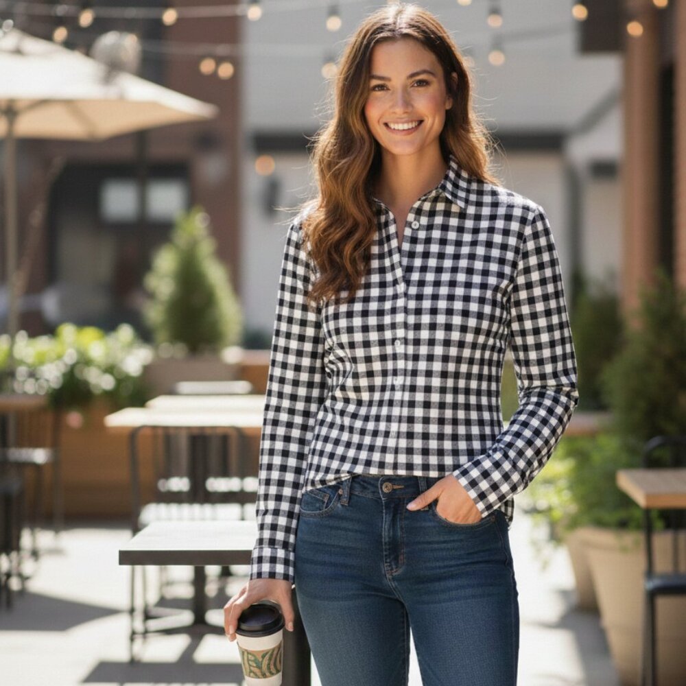 Women's Talbots Tailored Gingham Button Down Shirt - Size 2